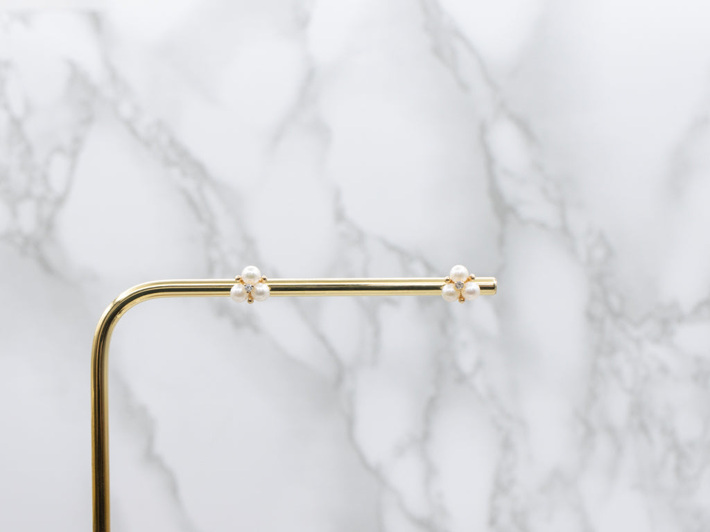 Saltwater Pearl and Diamond Yellow Gold Stud Earrings