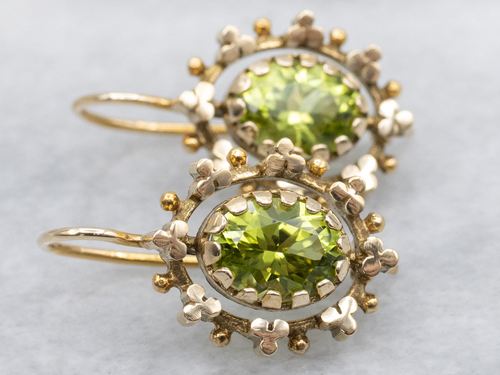 Victorian Era Gold and Peridot Drop Earrings