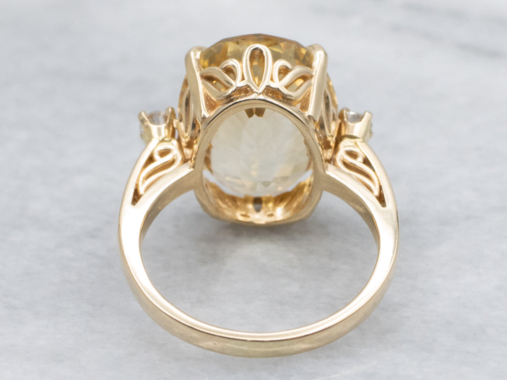 Sunny Citrine Diamond and Gold Cocktail Ring