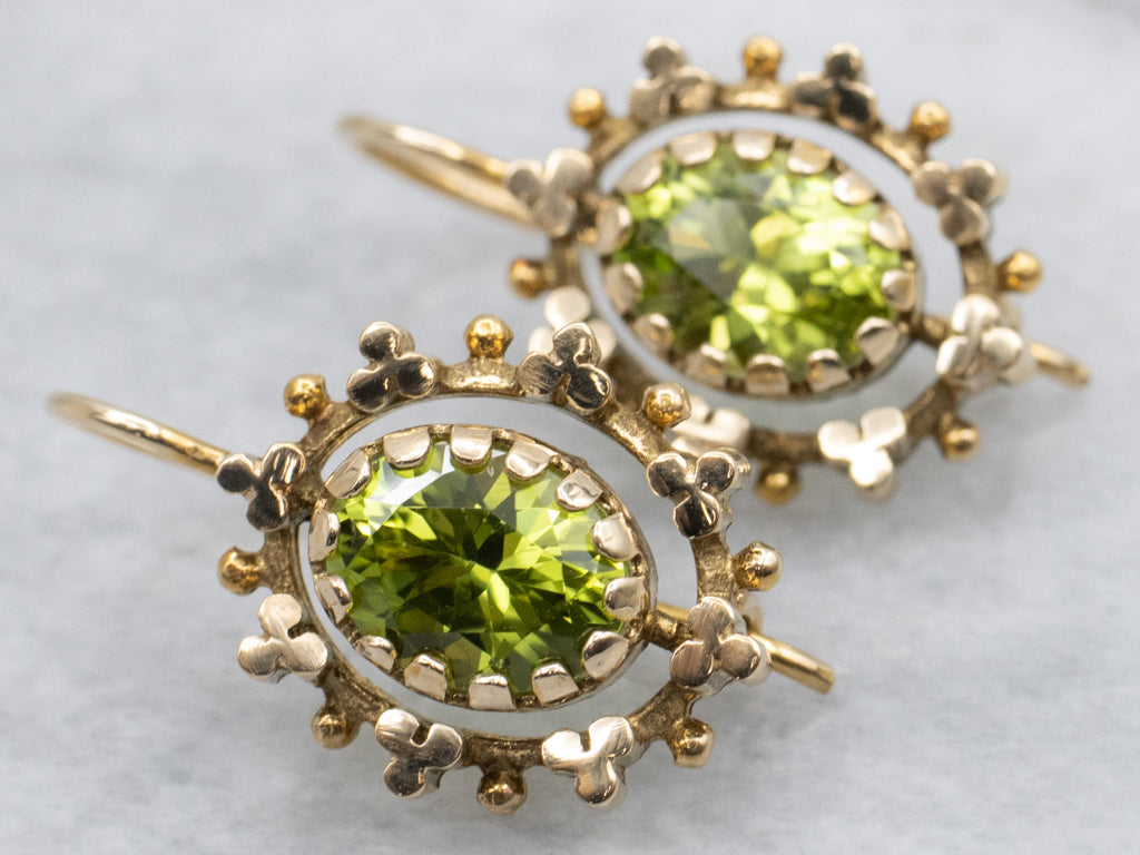 Victorian Era Gold and Peridot Drop Earrings