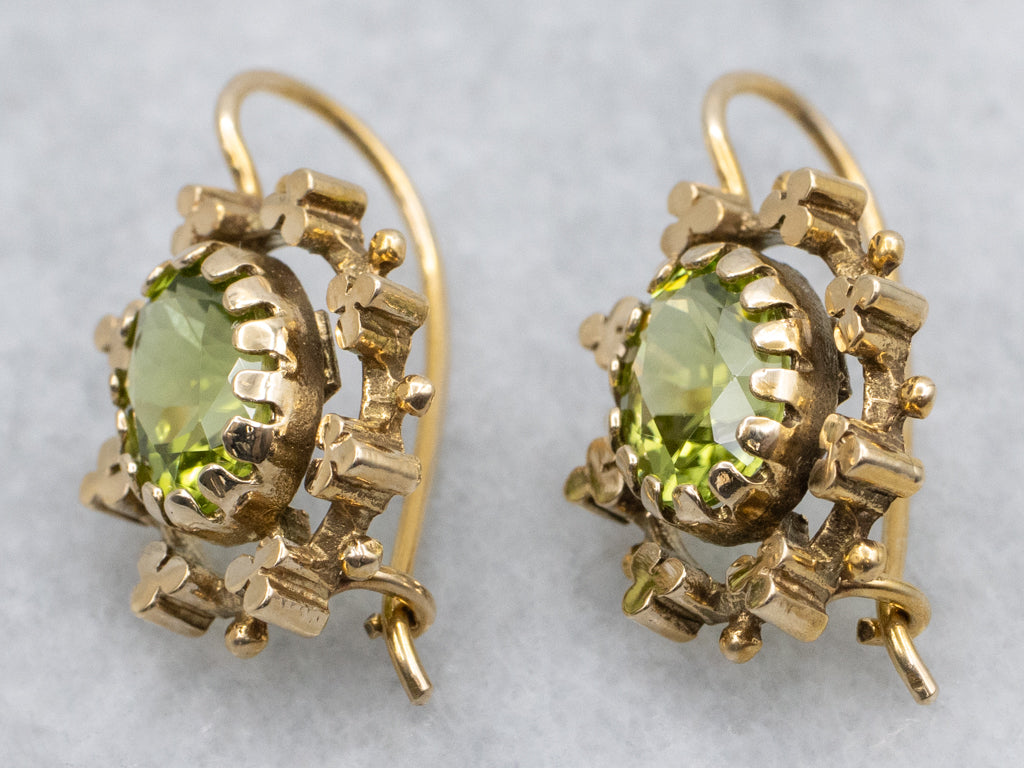 Victorian Era Gold and Peridot Drop Earrings