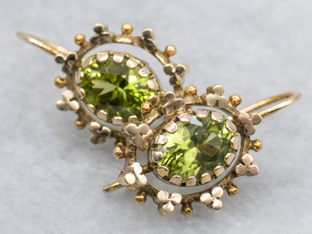 Victorian Era Gold and Peridot Drop Earrings