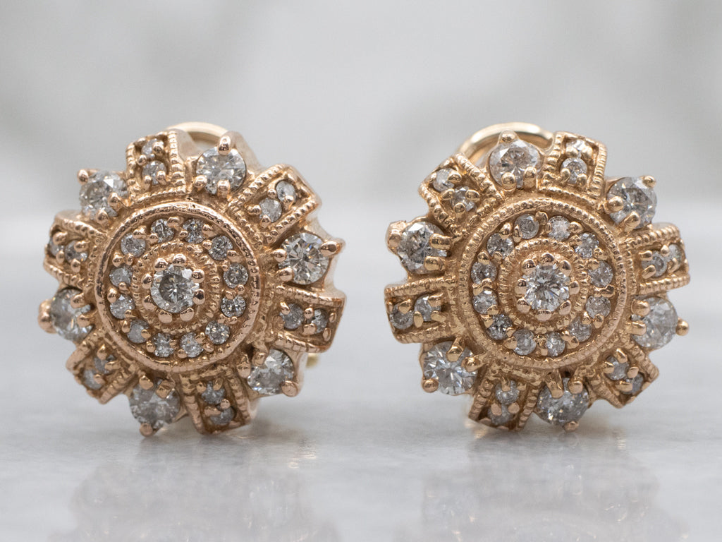 Ornate Gold Diamond-Encrusted Stud Earrings