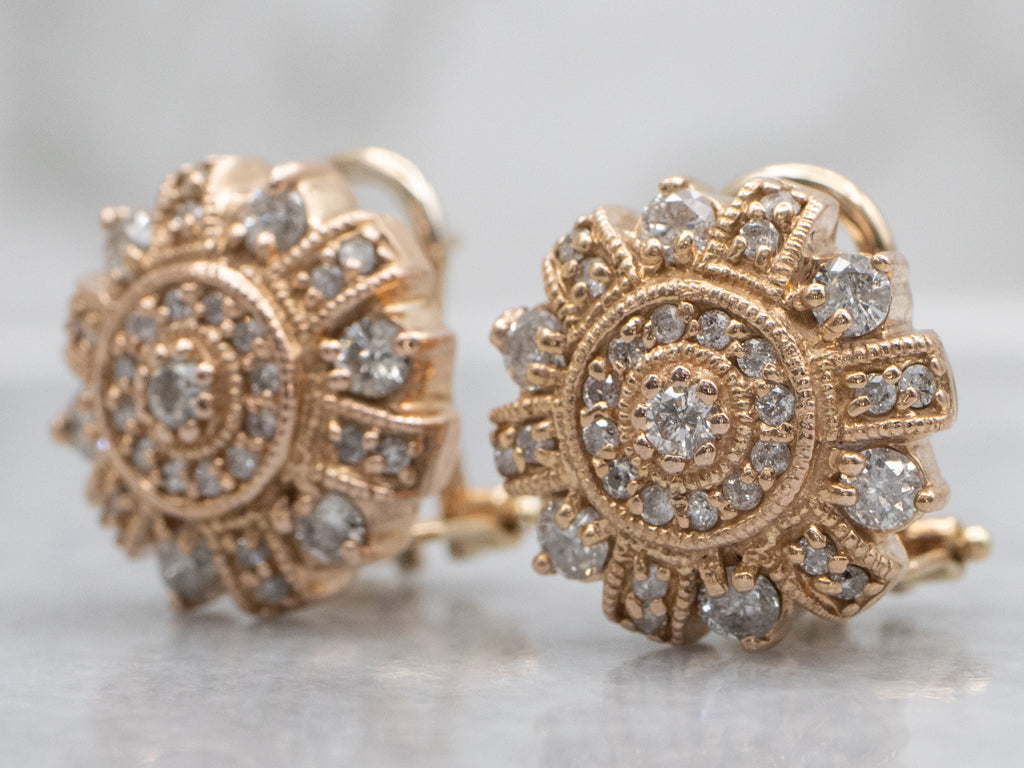 Ornate Gold Diamond-Encrusted Stud Earrings