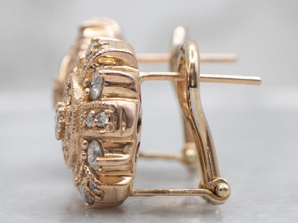 Ornate Gold Diamond-Encrusted Stud Earrings