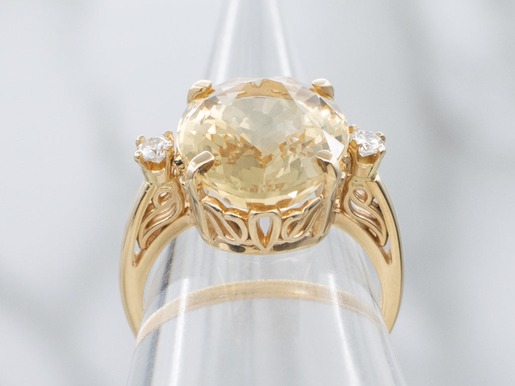 Sunny Citrine Diamond and Gold Cocktail Ring