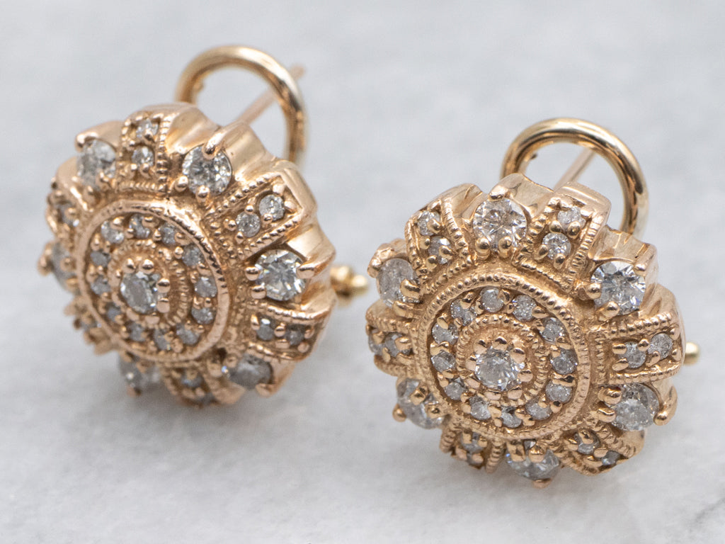 Ornate Gold Diamond-Encrusted Stud Earrings