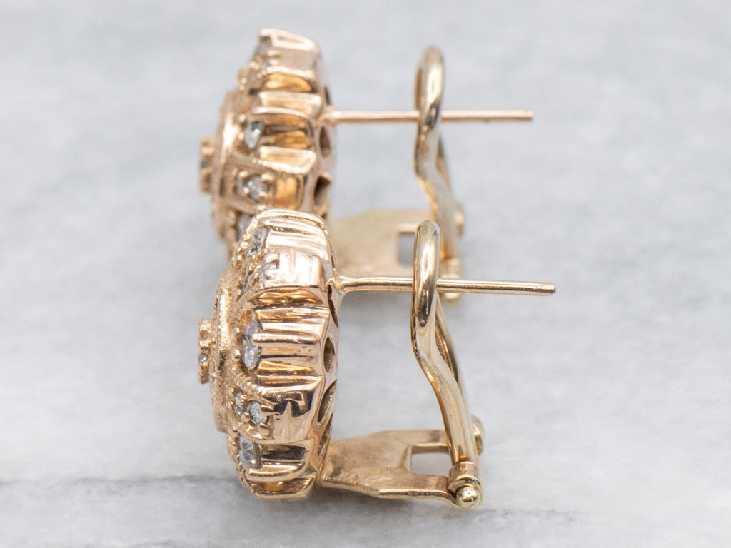 Ornate Gold Diamond-Encrusted Stud Earrings