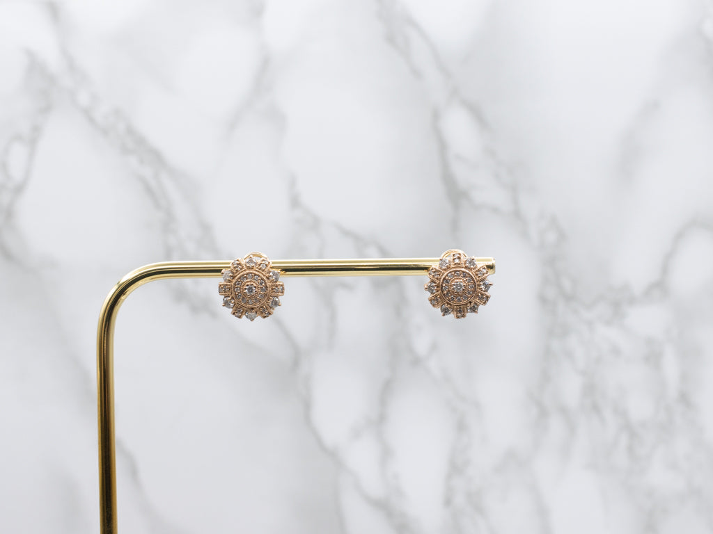 Ornate Gold Diamond-Encrusted Stud Earrings
