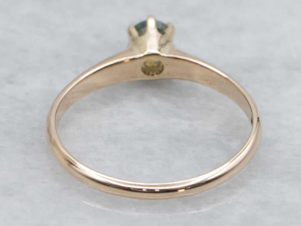 Green Sapphire and Gold Six-Prong Solitaire Ring