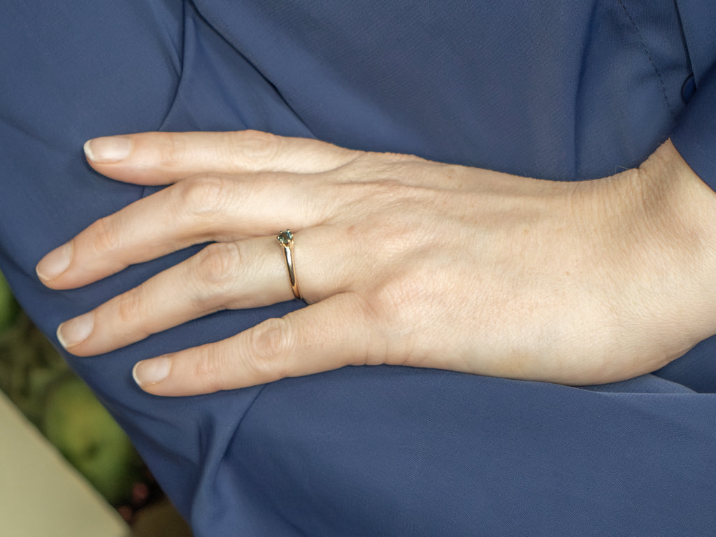 Green Sapphire and Gold Six-Prong Solitaire Ring