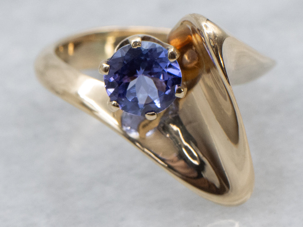 Modernist Yellow Gold Tanzanite Bypass Ring