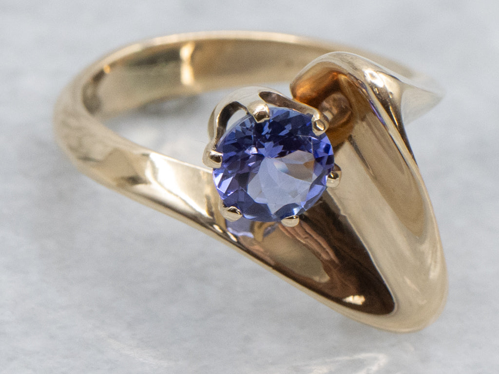 Modernist Yellow Gold Tanzanite Bypass Ring