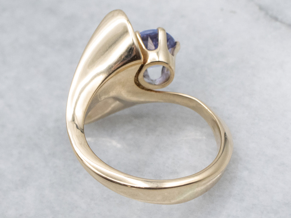 Modernist Yellow Gold Tanzanite Bypass Ring