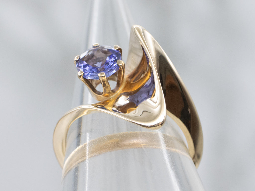 Modernist Yellow Gold Tanzanite Bypass Ring