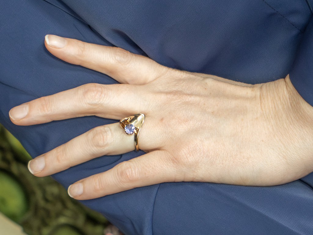 Modernist Yellow Gold Tanzanite Bypass Ring