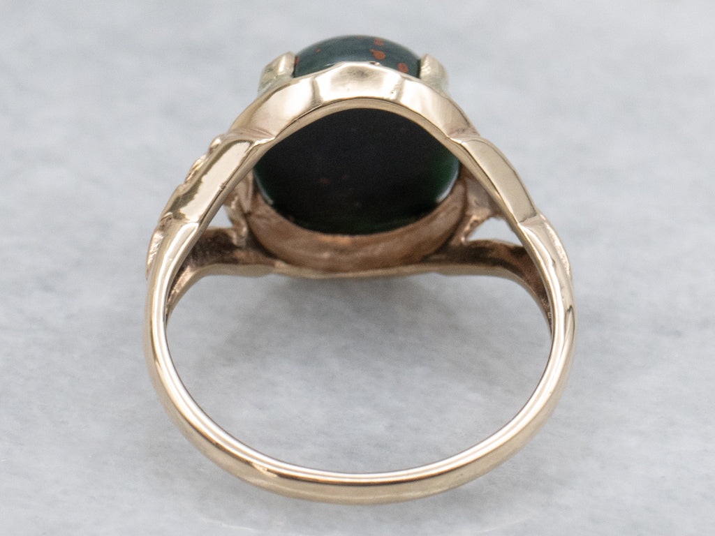 Vintage Floral Bloodstone Cabochon Ring