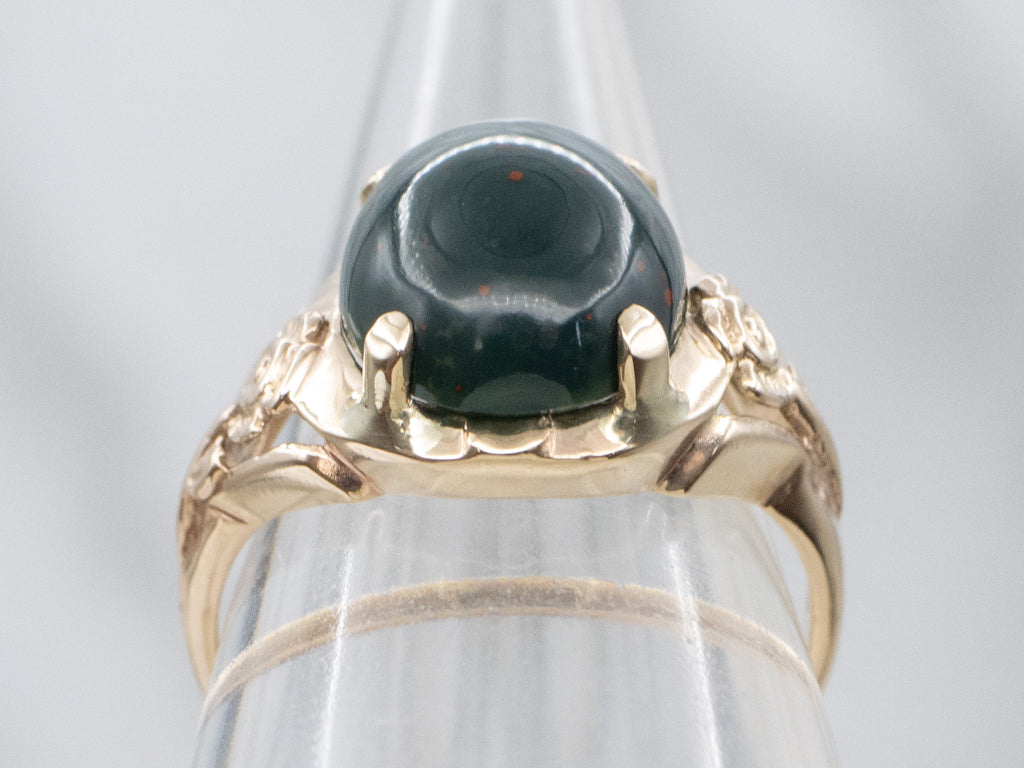 Vintage Floral Bloodstone Cabochon Ring