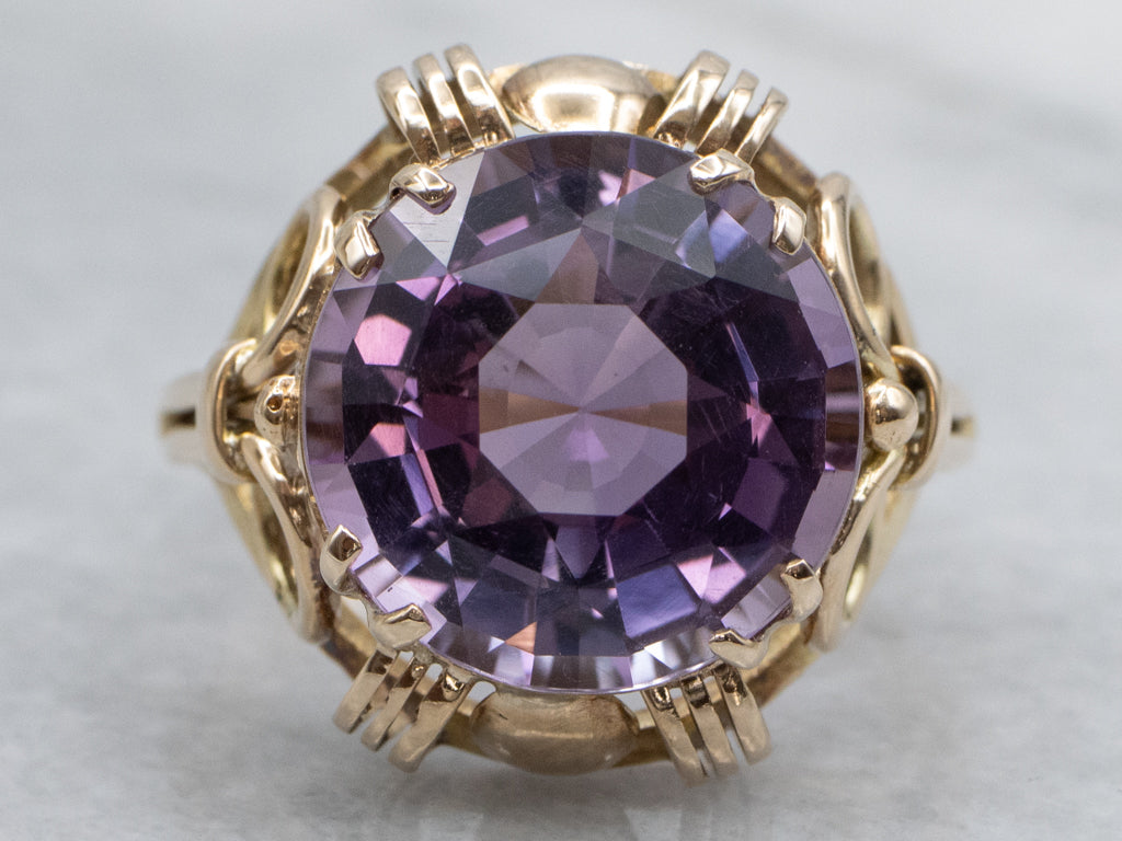 Bold Mid-Century Amethyst and Gold Cocktail Ring