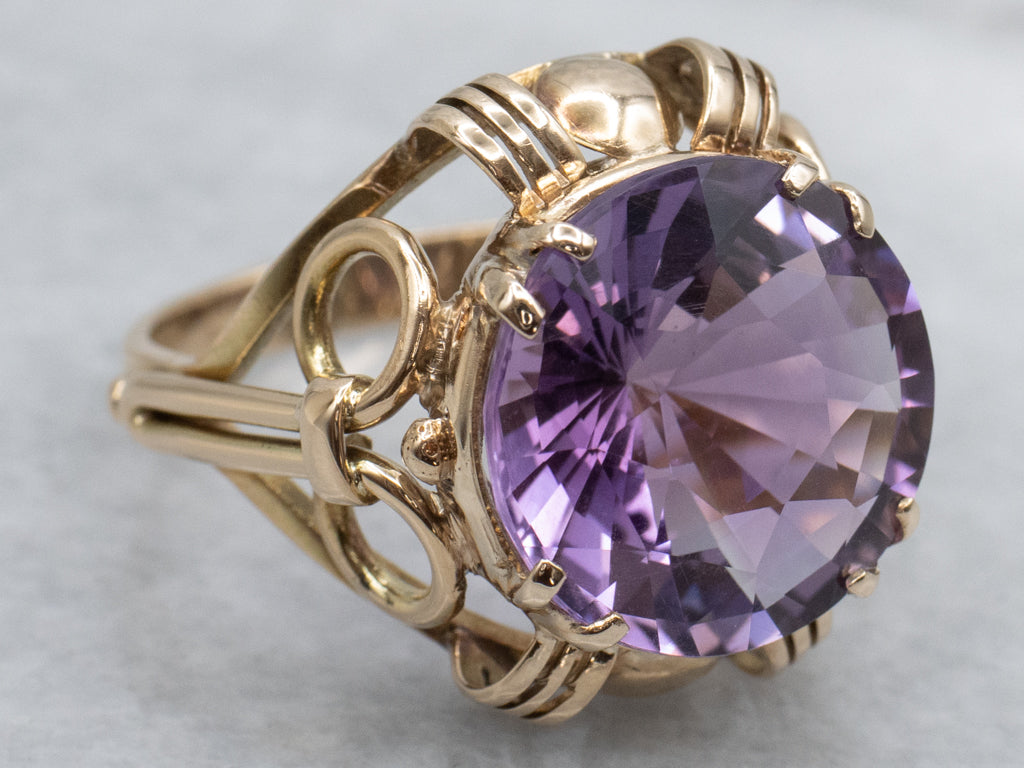 Bold Mid-Century Amethyst and Gold Cocktail Ring