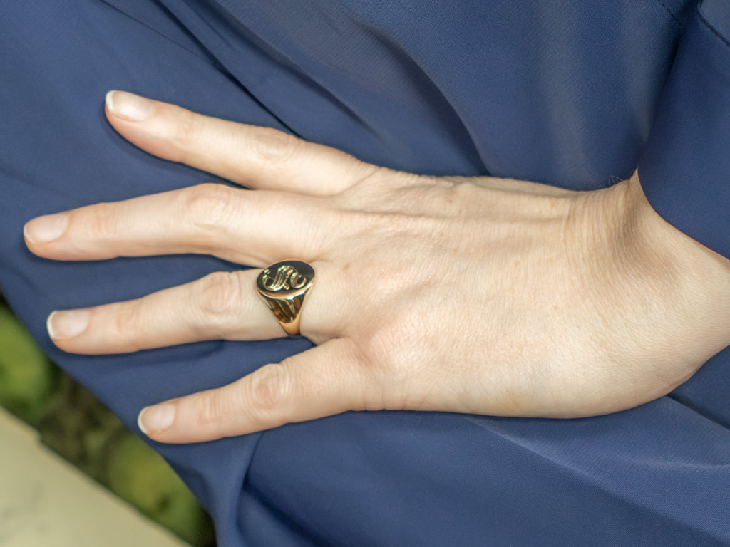 Engraved Initial "S" Yellow Gold Signet Ring