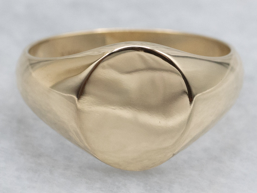 Plain Oval-Top Yellow Gold Signet Ring