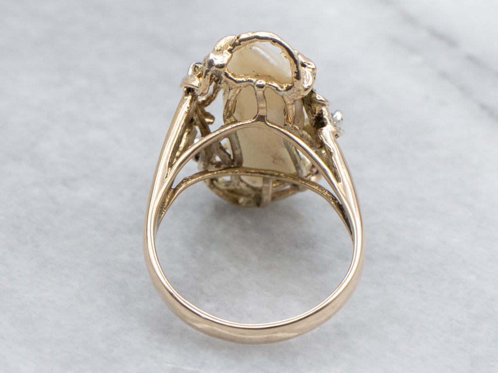 Baroque Pearl and Diamond Sculptural Gold Statement Ring