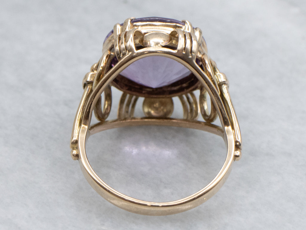 Bold Mid-Century Amethyst and Gold Cocktail Ring