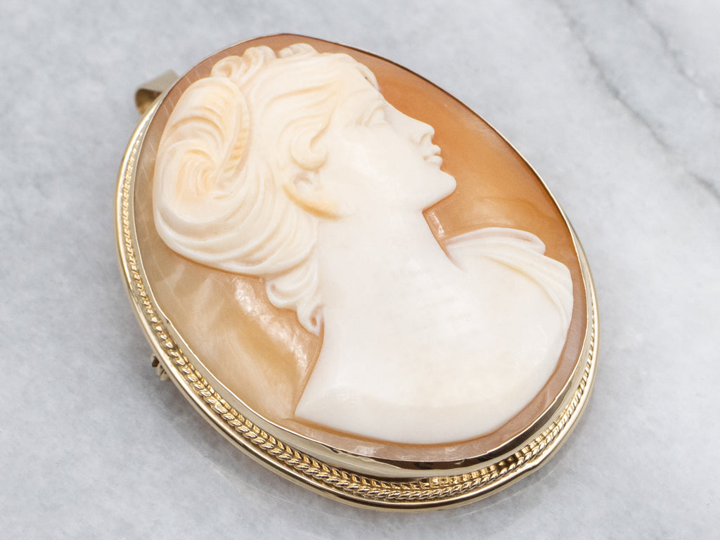 Mid-Century Cameo Yellow Gold Pin and Pendant