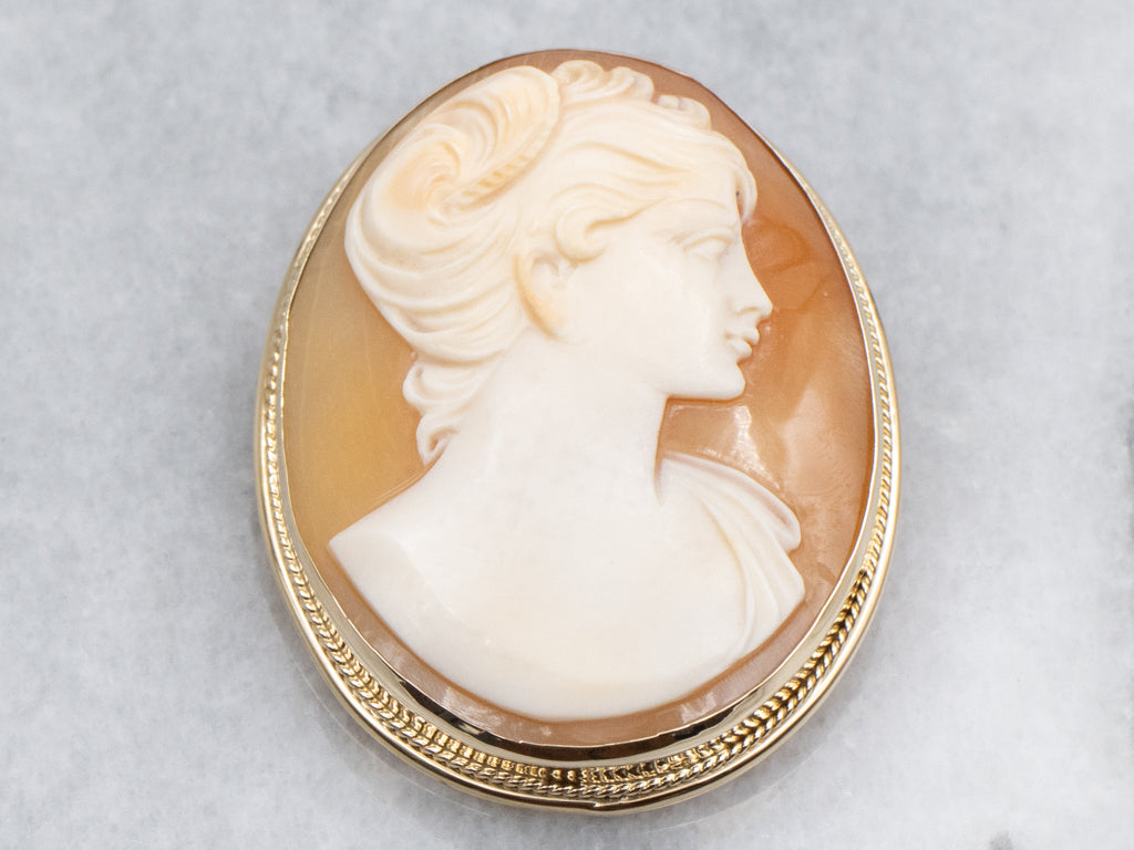 Mid-Century Cameo Yellow Gold Pin and Pendant