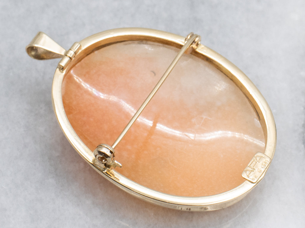 Mid-Century Cameo Yellow Gold Pin and Pendant