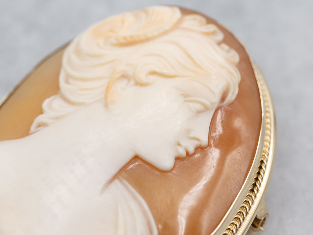 Mid-Century Cameo Yellow Gold Pin and Pendant
