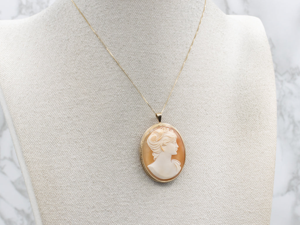 Mid-Century Cameo Yellow Gold Pin and Pendant