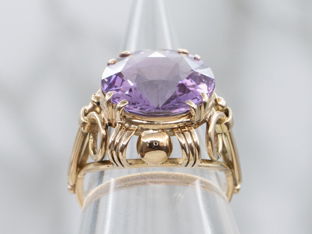 Bold Mid-Century Amethyst and Gold Cocktail Ring