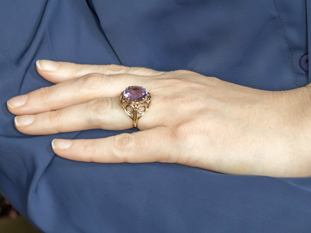 Bold Mid-Century Amethyst and Gold Cocktail Ring