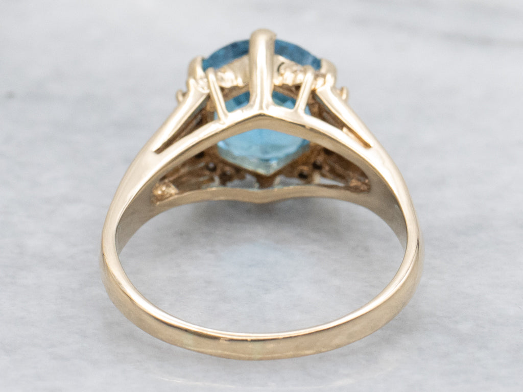 Swiss Blue Topaz and Diamond Gold Split Shank Ring