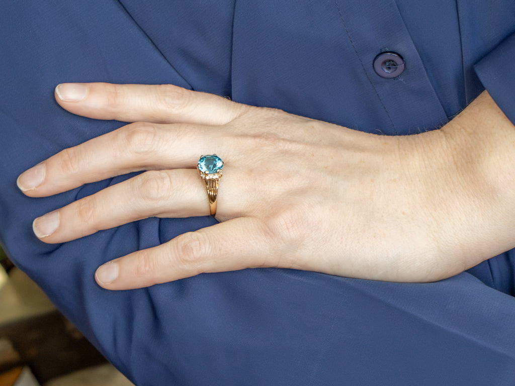 Swiss Blue Topaz and Diamond Gold Split Shank Ring