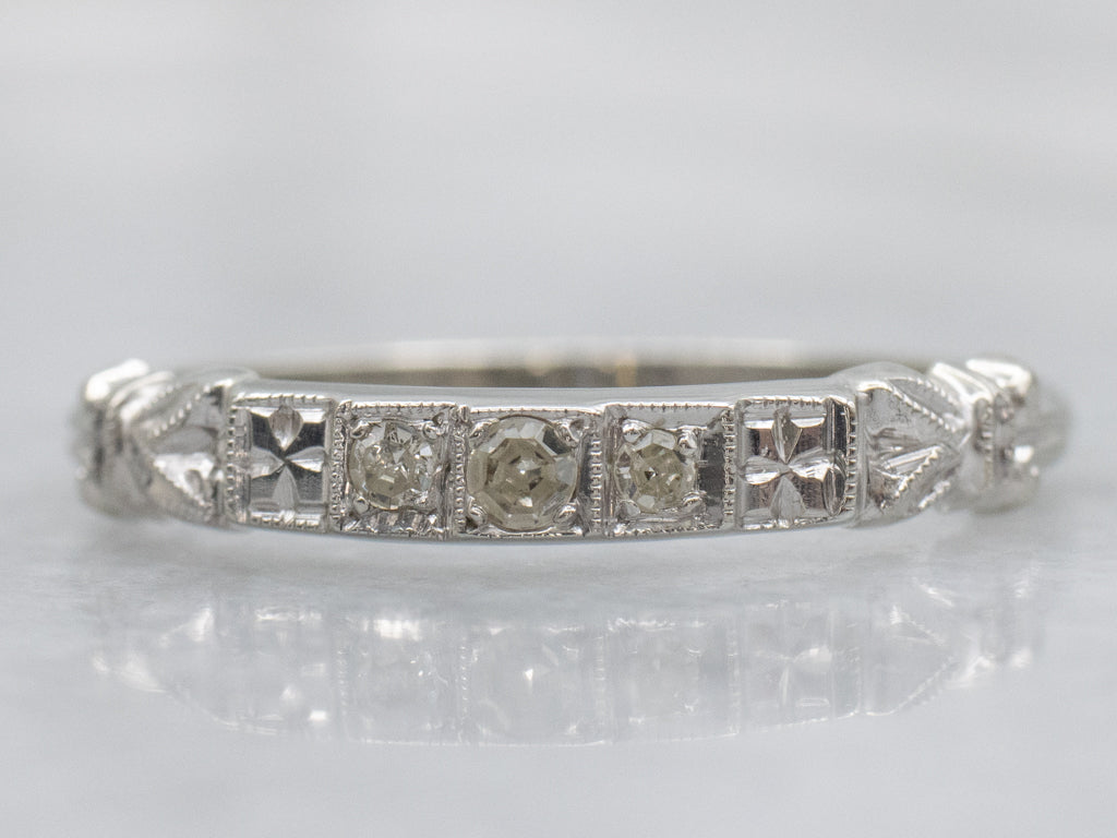 Vintage 1950s Thin Floral Diamond Band