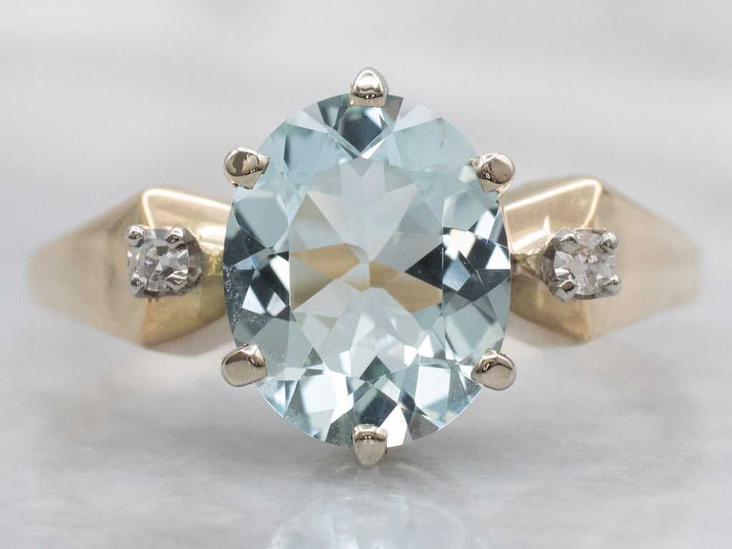 Three Stone Aquamarine and Diamond Ring