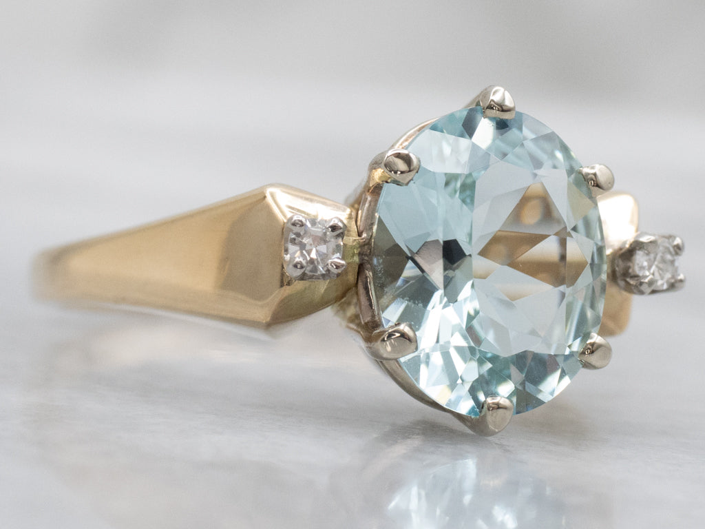 Three Stone Aquamarine and Diamond Ring