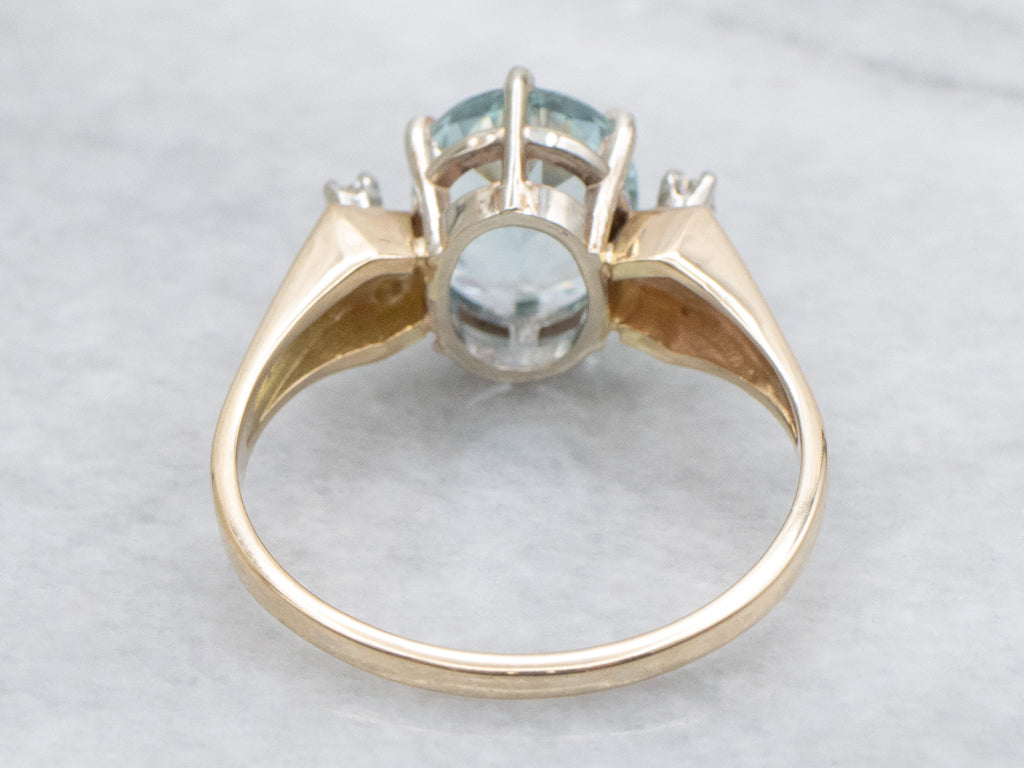 Three Stone Aquamarine and Diamond Ring