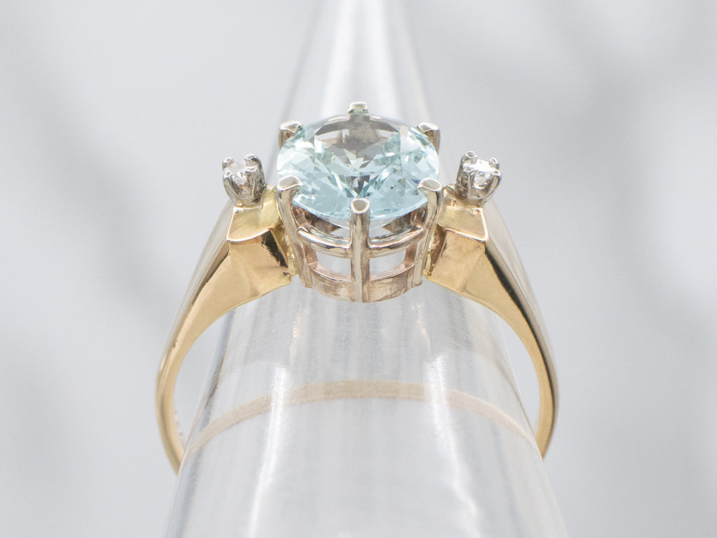 Three Stone Aquamarine and Diamond Ring