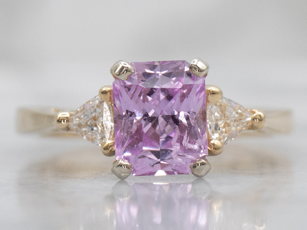 Pink Sapphire and Trillion Cut Diamond Accent Engagement Ring