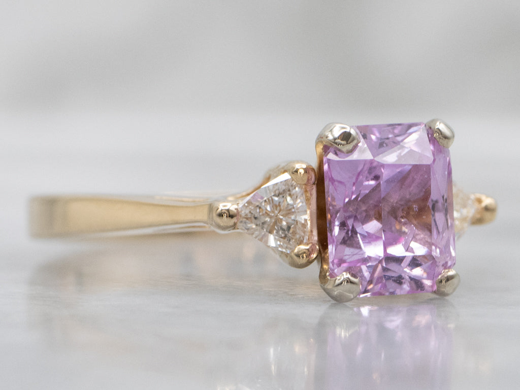 Pink Sapphire and Trillion Cut Diamond Accent Engagement Ring