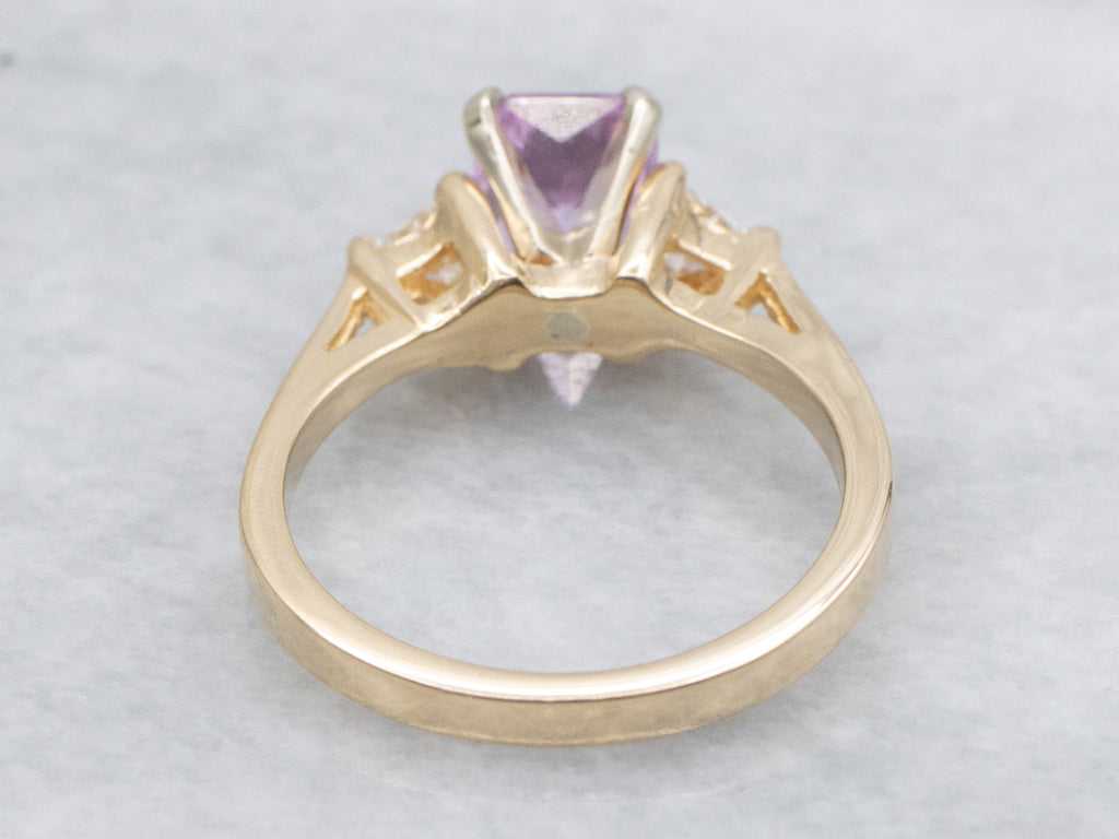Pink Sapphire and Trillion Cut Diamond Accent Engagement Ring