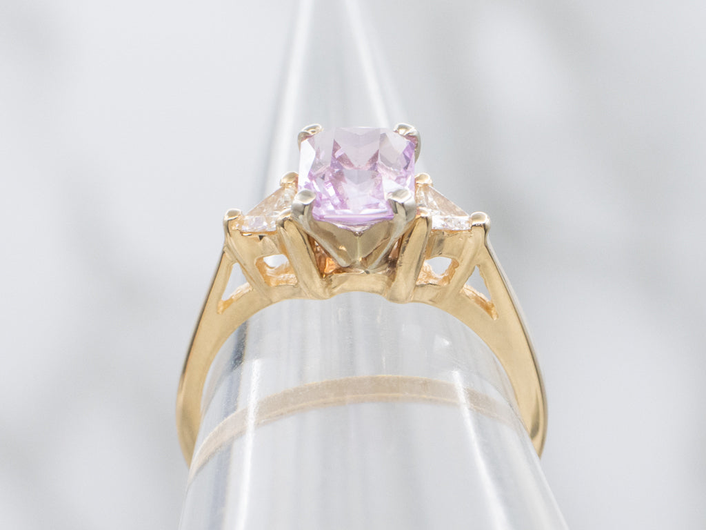 Pink Sapphire and Trillion Cut Diamond Accent Engagement Ring
