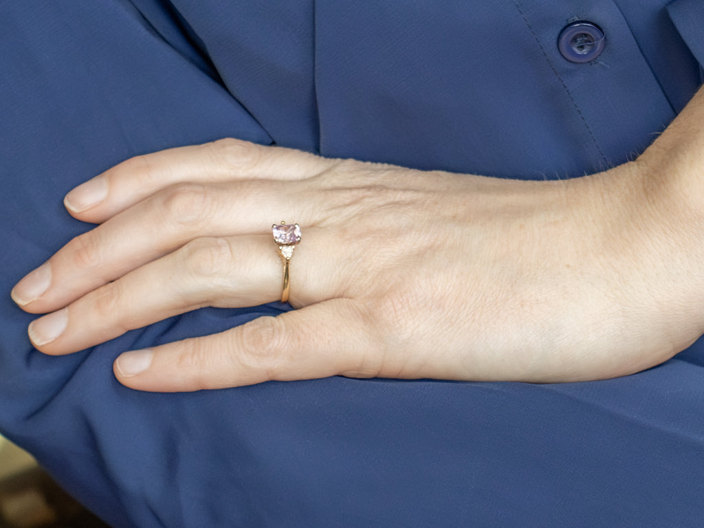 Pink Sapphire and Trillion Cut Diamond Accent Engagement Ring