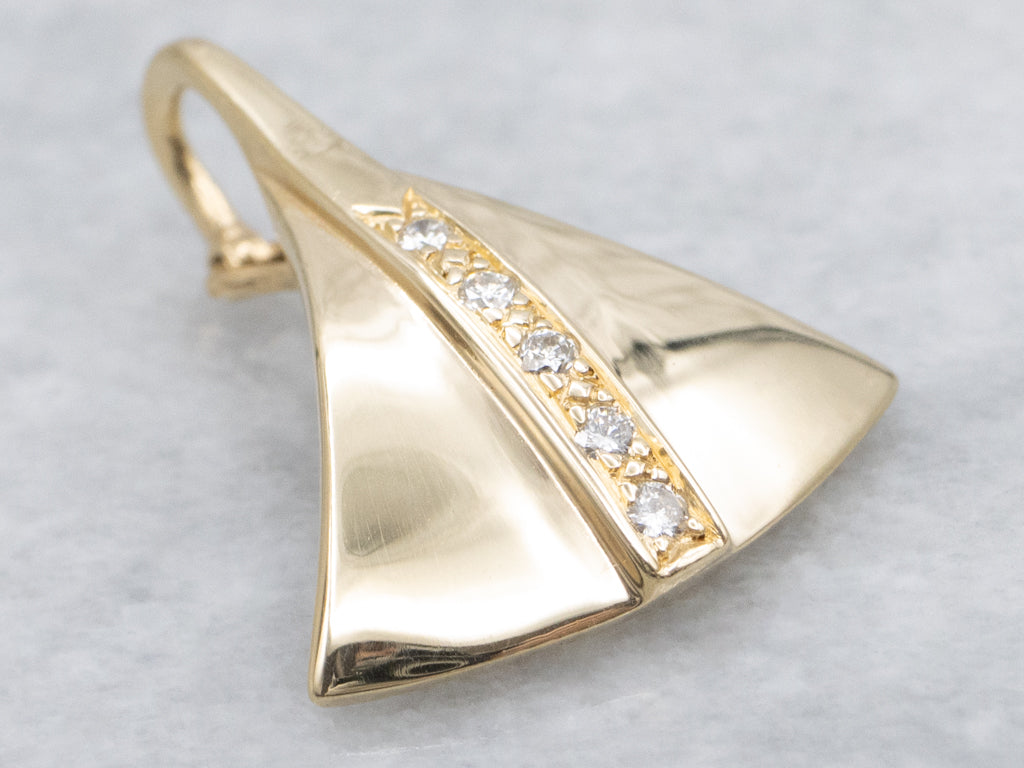 Polished Yellow Gold and Diamond Modernist Pendant with Enhancer Bail