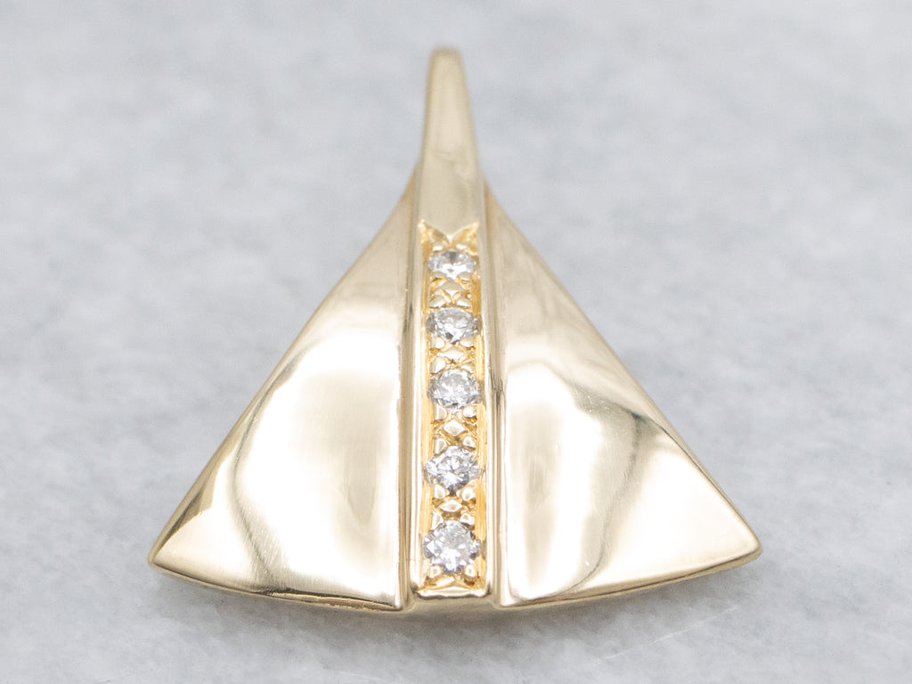 Polished Yellow Gold and Diamond Modernist Pendant with Enhancer Bail