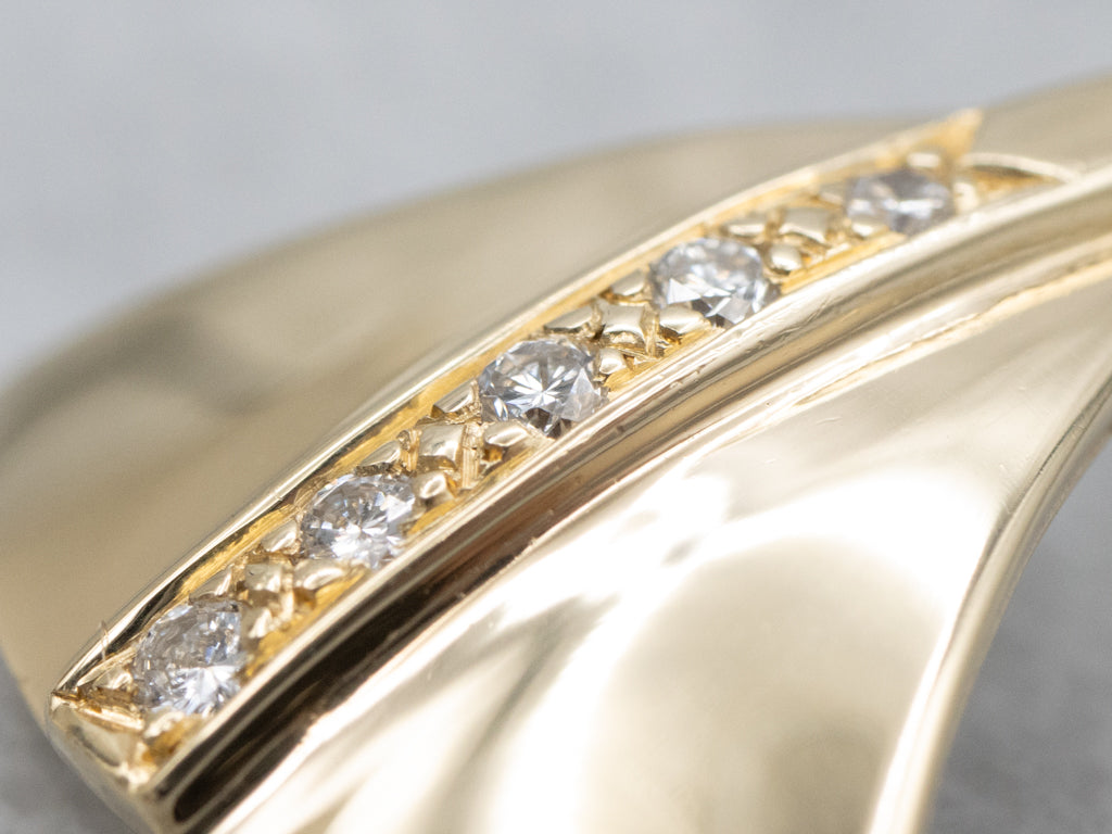 Polished Yellow Gold and Diamond Modernist Pendant with Enhancer Bail